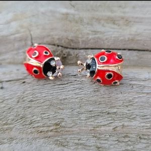 Ladybug Earrings with Rhinestone Eyes